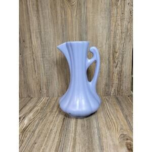 Vintage Camark Pottery Pitcher, Periwinkle Blue Vase, Ribbed Art Pottery Ewer